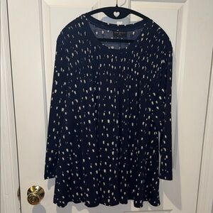Lane Bryant Navy and White Spotted Swing Top